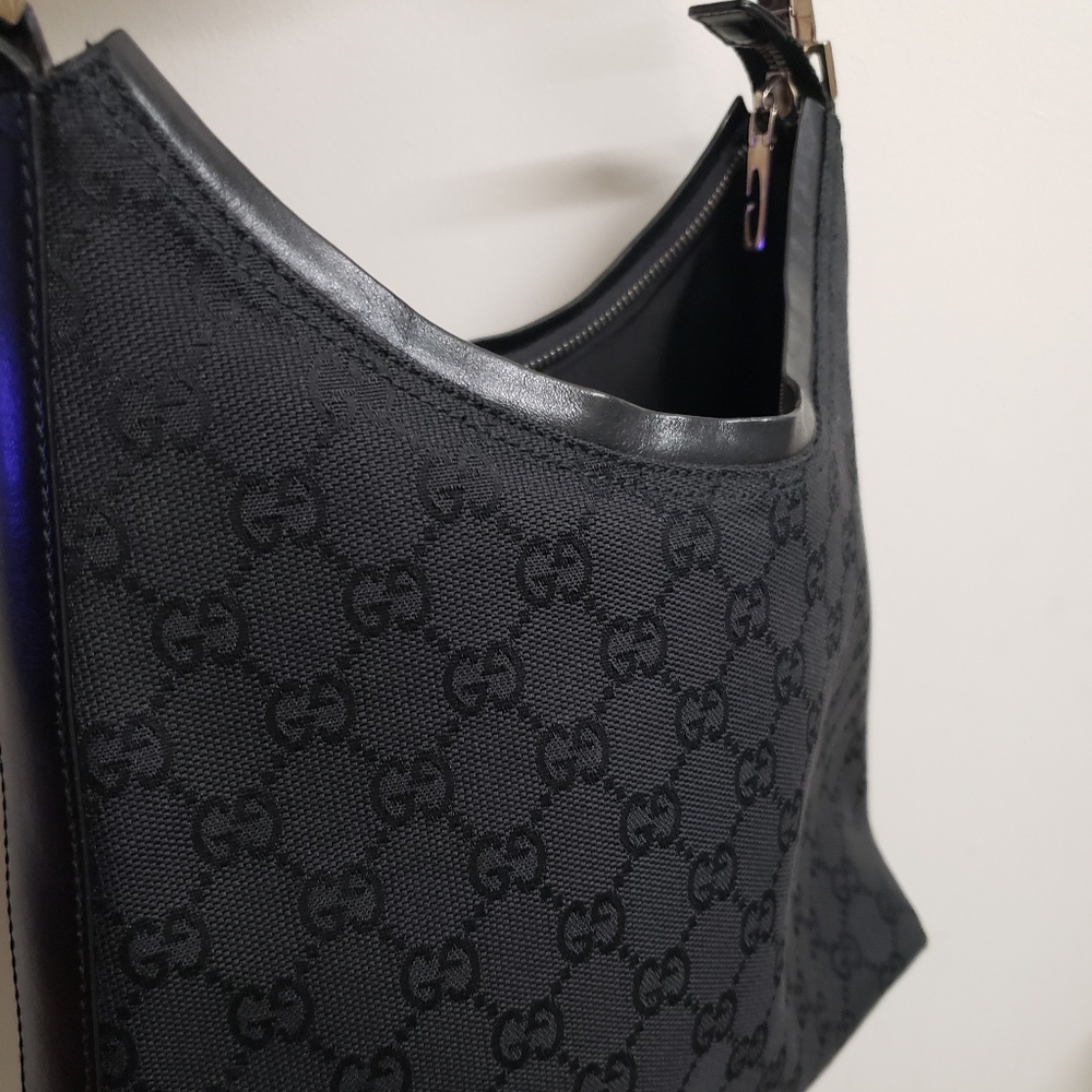 Authentic Gucci black canvas monogram hobo bag
